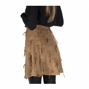 Asymmetrical short skirt portfolio effect in eco-suede camel